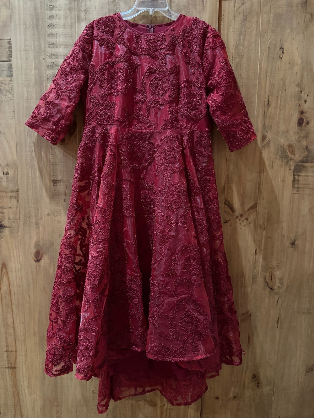Dainty Jewells Deep Red Embroidered Formal Dress